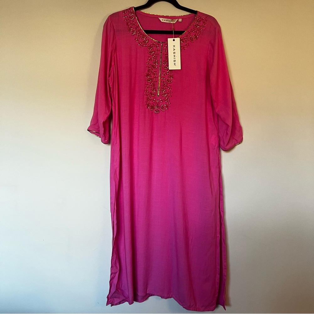 Kashish Fuchsia and Gold Embroidered Shift Dress